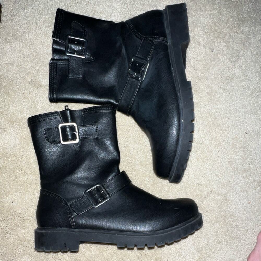 Lands' End Girls Black Buckle Zip Mid-Calf Bootie Round Toe Flat Heel 4M - Picture 3 of 8